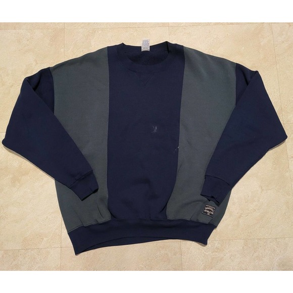 VTG 90s Russell Athletic Mens 2XL Striped Colorblock Crewneck Sweatshirt USA - Picture 1 of 10